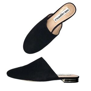 Karl Lagerfeld Royce Round Toe Suede Mules in Black